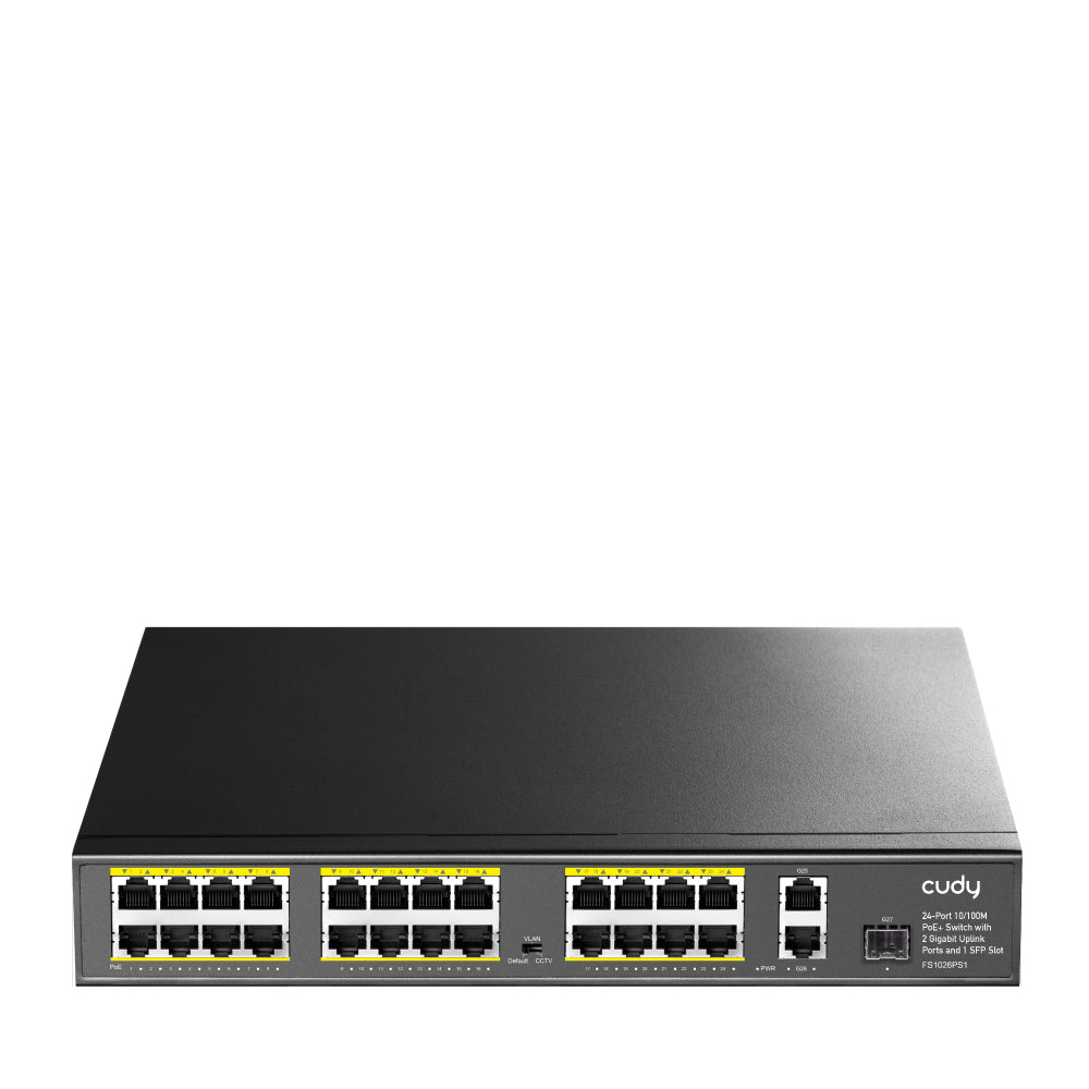 24-Port 10/100M PoE+ Switch with 2 Gigabit Uplink Ports and 1 SFP Slot