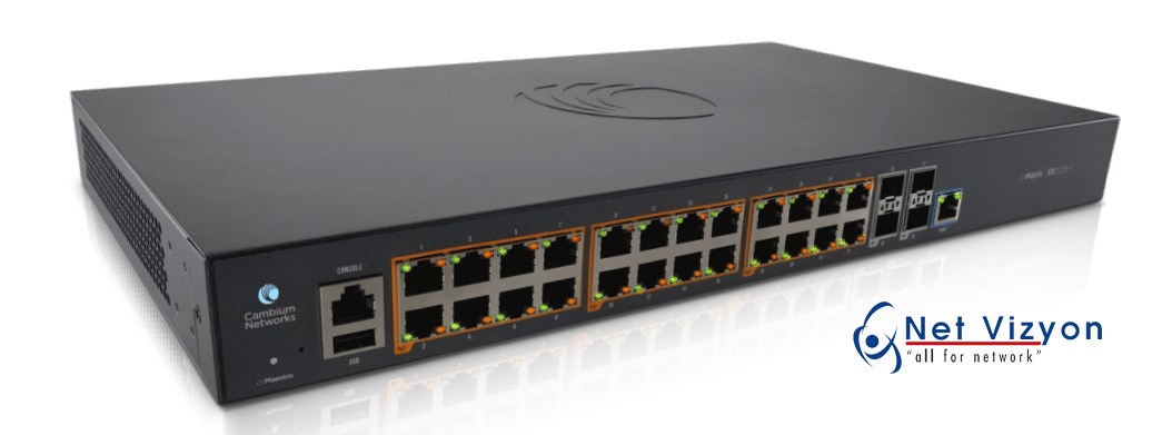 Cambium Networks cnMatrix EX2028-P Ethernet PoE+ Switch 4 SFP+ Fiber Ports