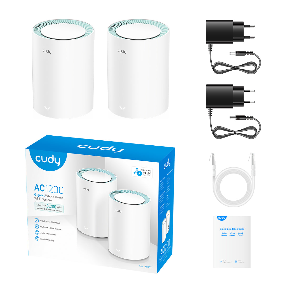 AC1200 Dual Band Whole Home Wi-Fi Mesh System, Model: M1300 2-Pack - AC1200-3