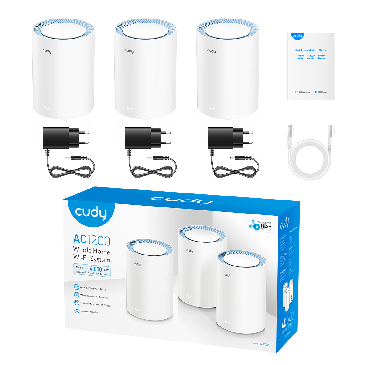 AC1200 Dual Band Whole Home Wi-Fi Mesh System, Model: M1200 3-pack - AC1200-3